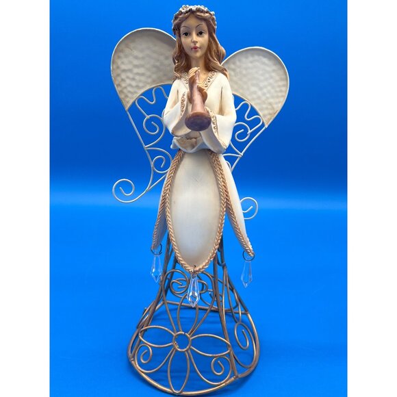Decorative Angel Figurines Musical Theme Wire Frame Metal Base Set - Picture 3 of 12